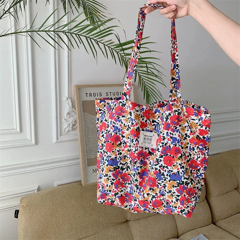 Large Capacity Floral Canvas Tote Bag