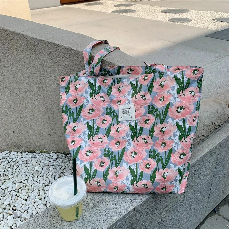 Large Capacity Floral Canvas Tote Bag