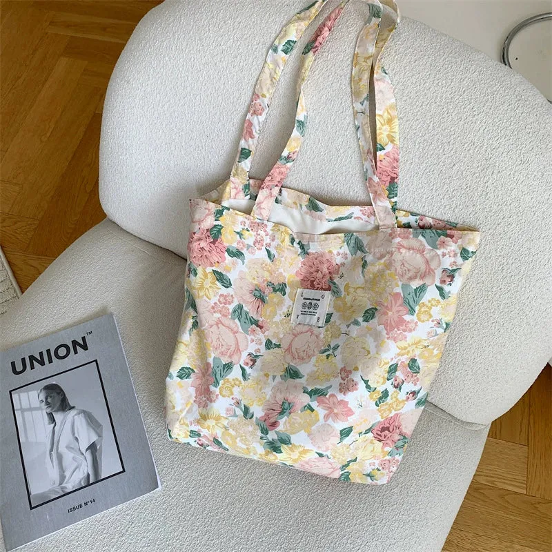 Large Capacity Floral Canvas Tote Bag