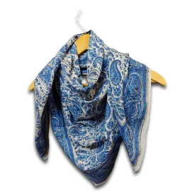 Large Cotton Block Print Summer Paisley Scarf for Women Lightweight Soft Blue