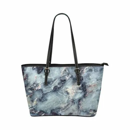 Large Leather Tote Shoulder Bag -  Gray And White Marble Pattern