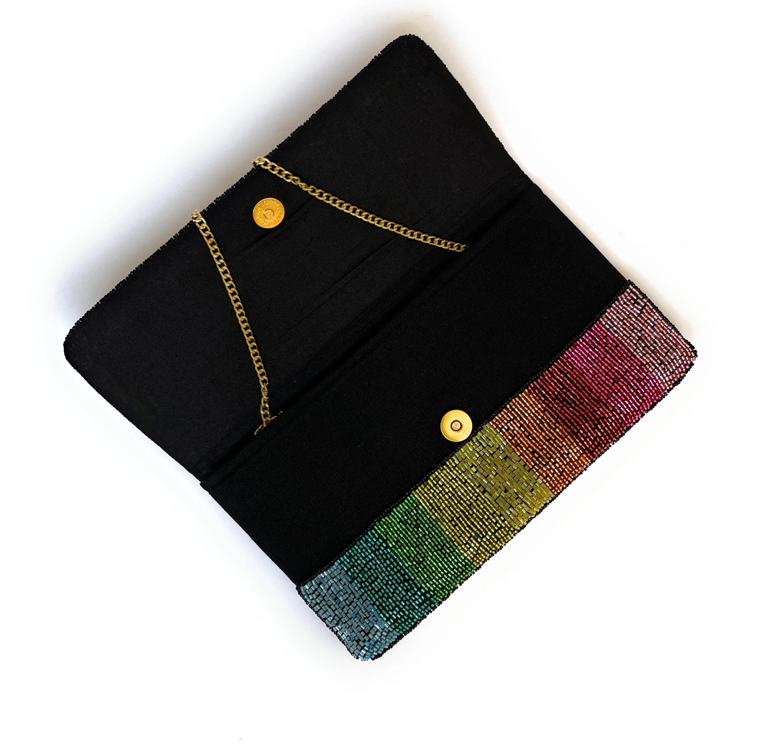 Large Rainbow Beaded Clutch Purse