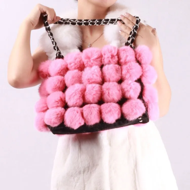 LARGE size  lovely Real Rabbit Fur ball bag handbag side bag Shoulder bag totes size 24*30 FS040106