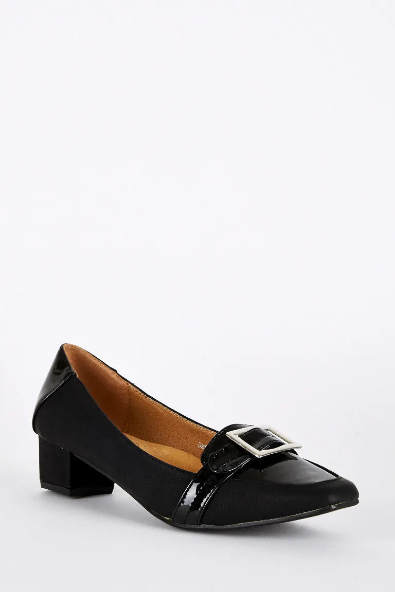 Large Size Patent Detail Block Heel Black Shoes