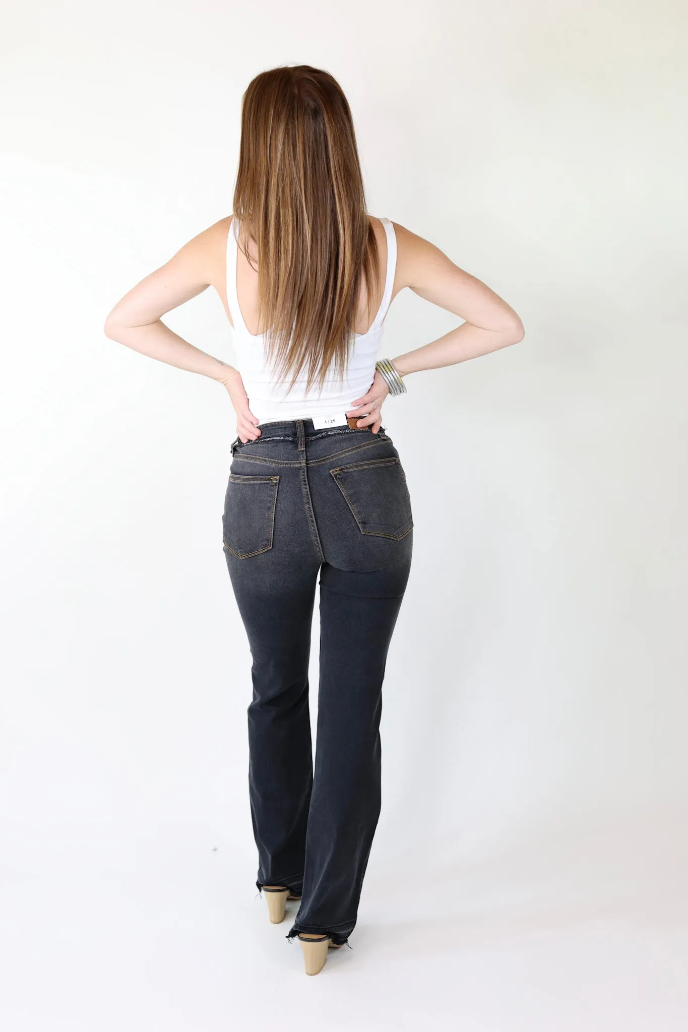 Last Chance Size 0, 1 & 22W | Judy Blue | Greatest Opportunity Release Hem Jeans with Frayed Waist in Black Wash