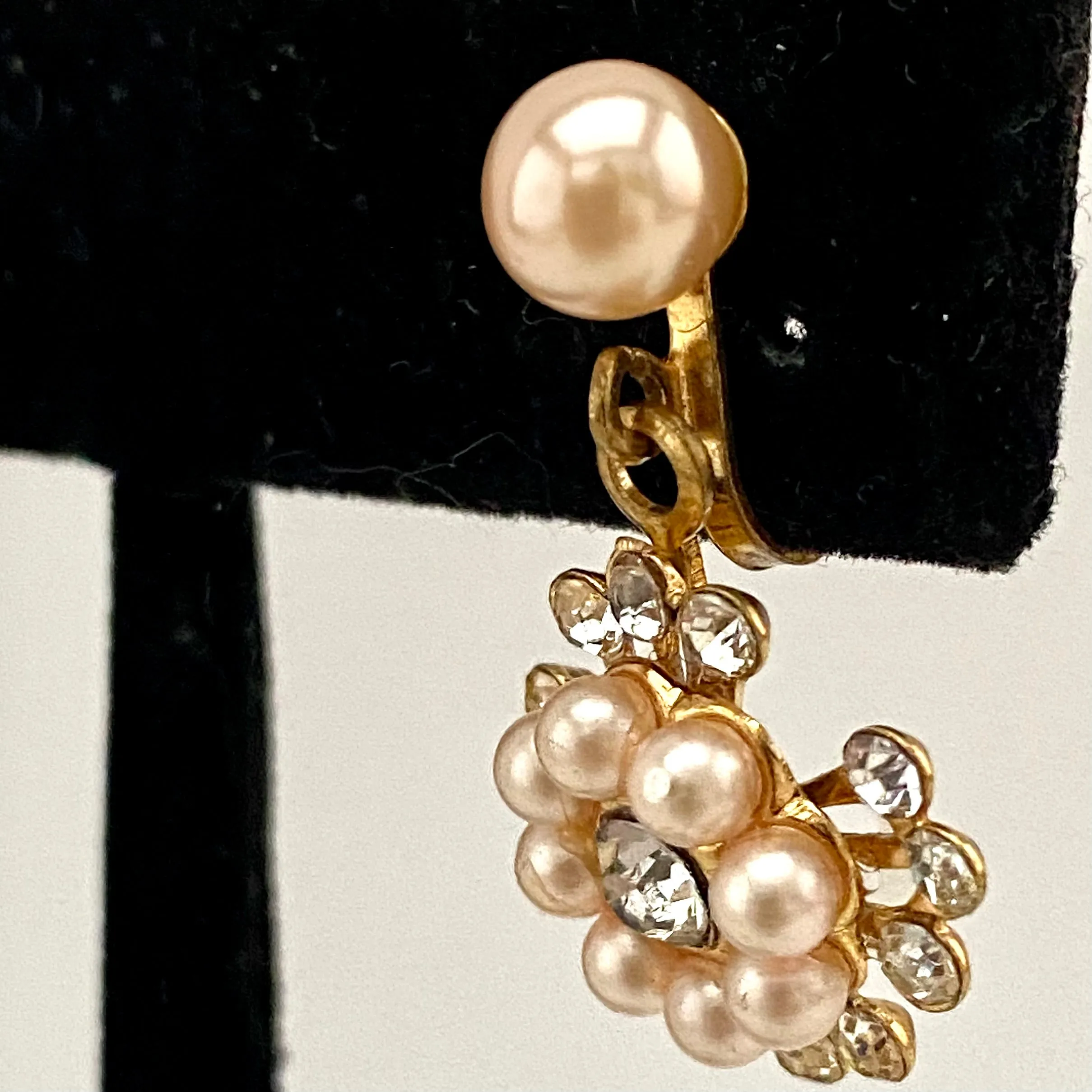 Late 40s/ Early 50s Pearl & Rhinestone Drop Earrings