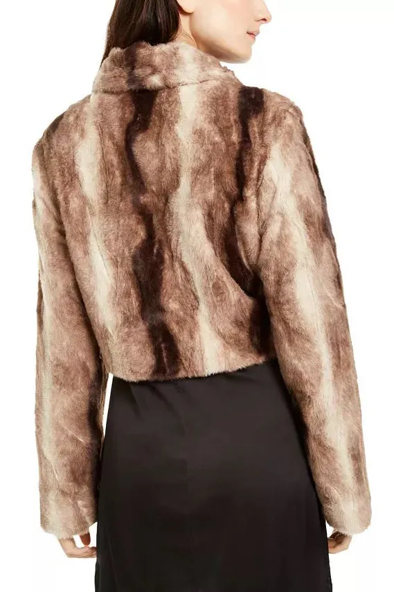 Laundry Collared Cropped Long Sleeve Hook Closure Fux Fur Jacket