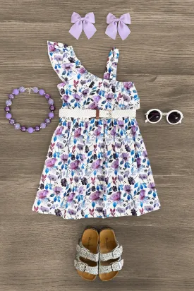 Lavender Floral Cold Shoulder Dress