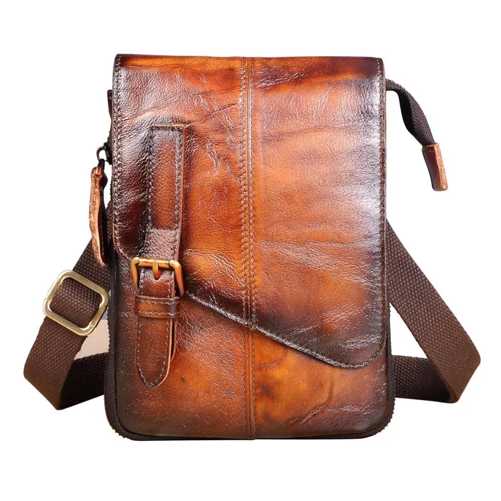 LE' AOKUU Real Leather Men's Multi-Function Messenger Satchel