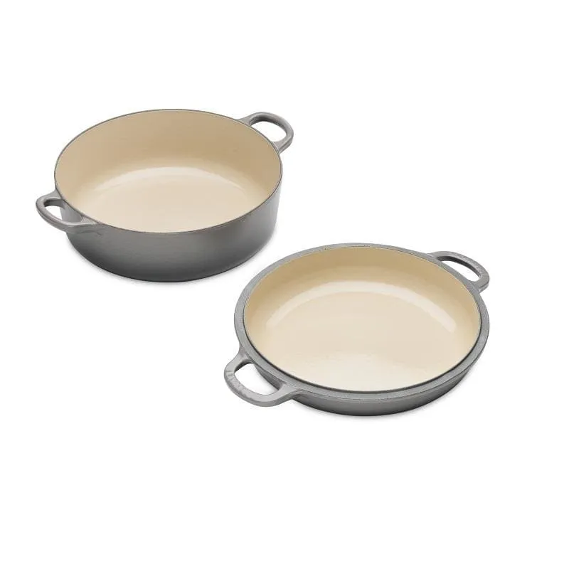 Le Creuset Signature Cast Iron Shallow Casserole with Reversible Baking Lid 26cm Flint