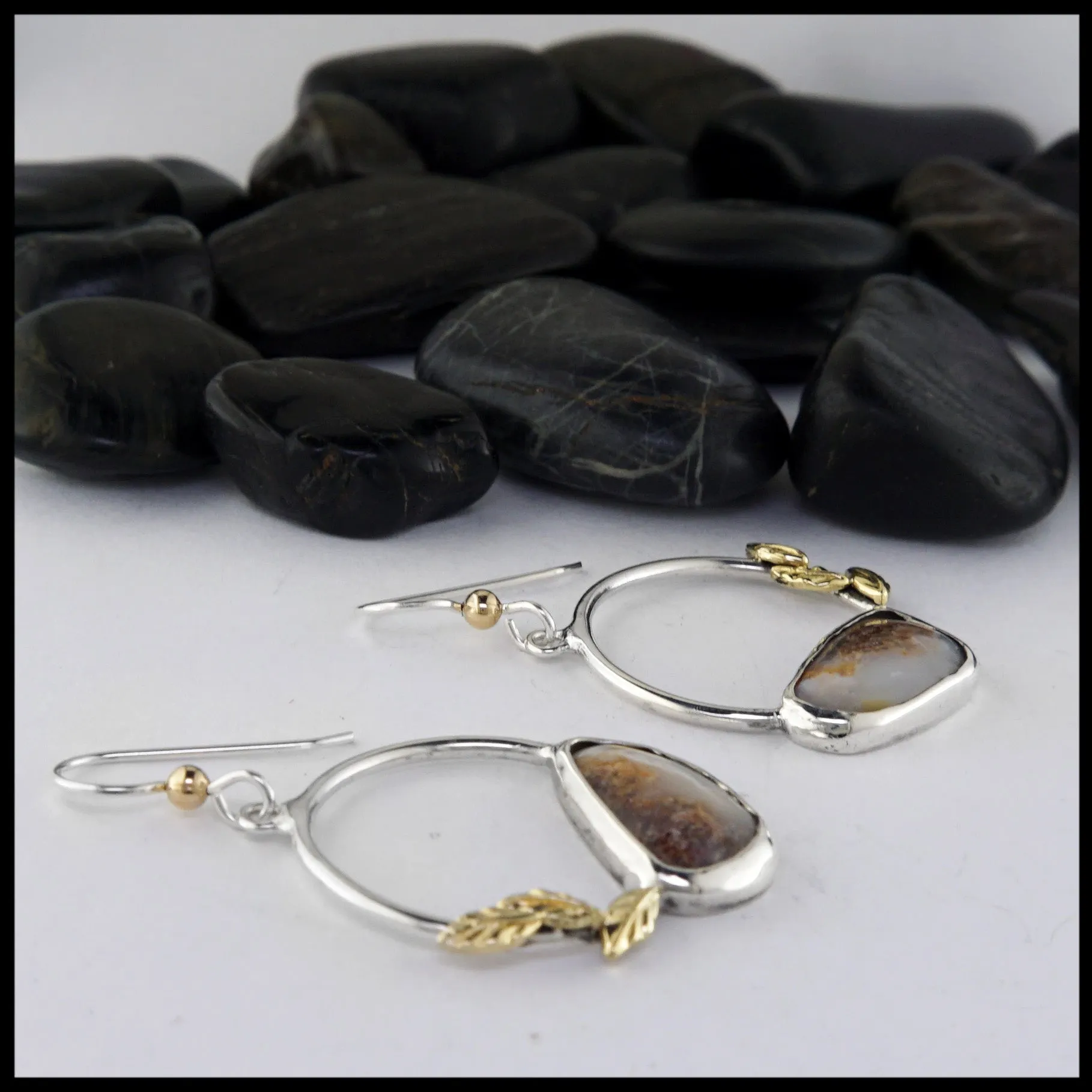 Leaf Drop Earrings with Agate