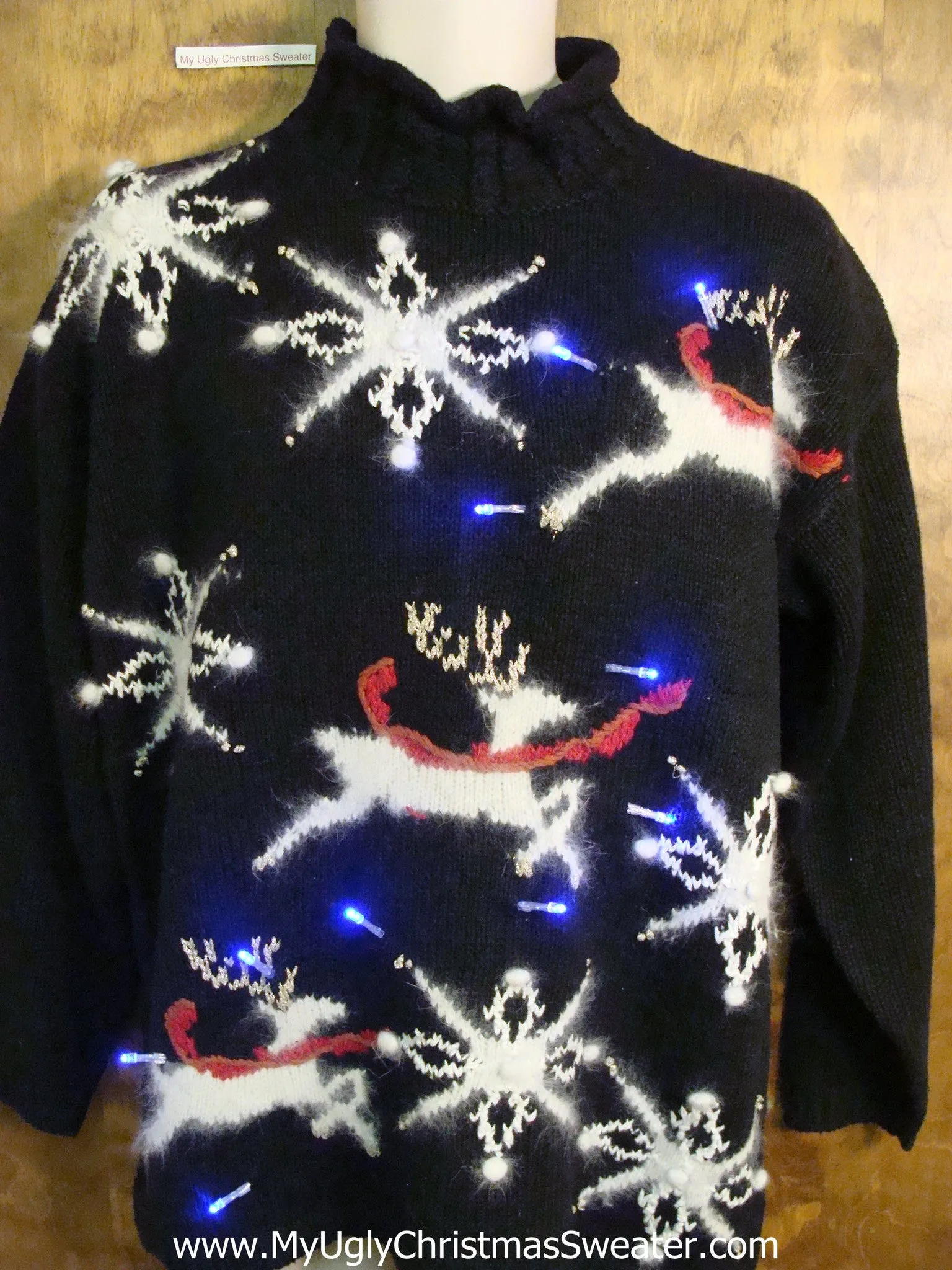 Leaping Reindeer 80s Light Up Tacky Christmas Jumper