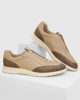 Leather Beige Solid Sneakers - Tummi