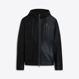 Leather Bomber Jacket with Hood