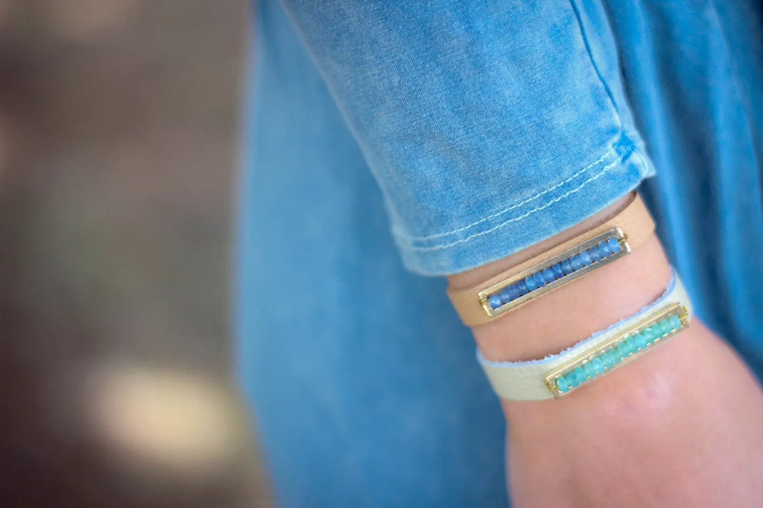 Leather Bracelet with Tiny Beads