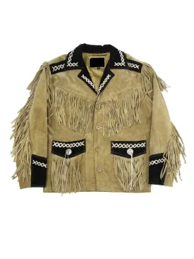 Leather jacket Men's Traditional Native Suede Leather Western Jacket Braided Fringes Country Side Red Indian Western Wear