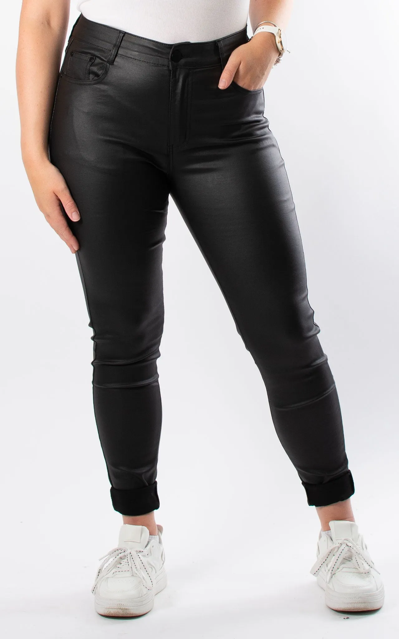 Leather Look Jeans | Black