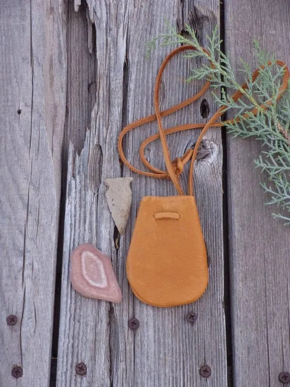 Leather medicine bag , Leather neck bag , Amulet bag