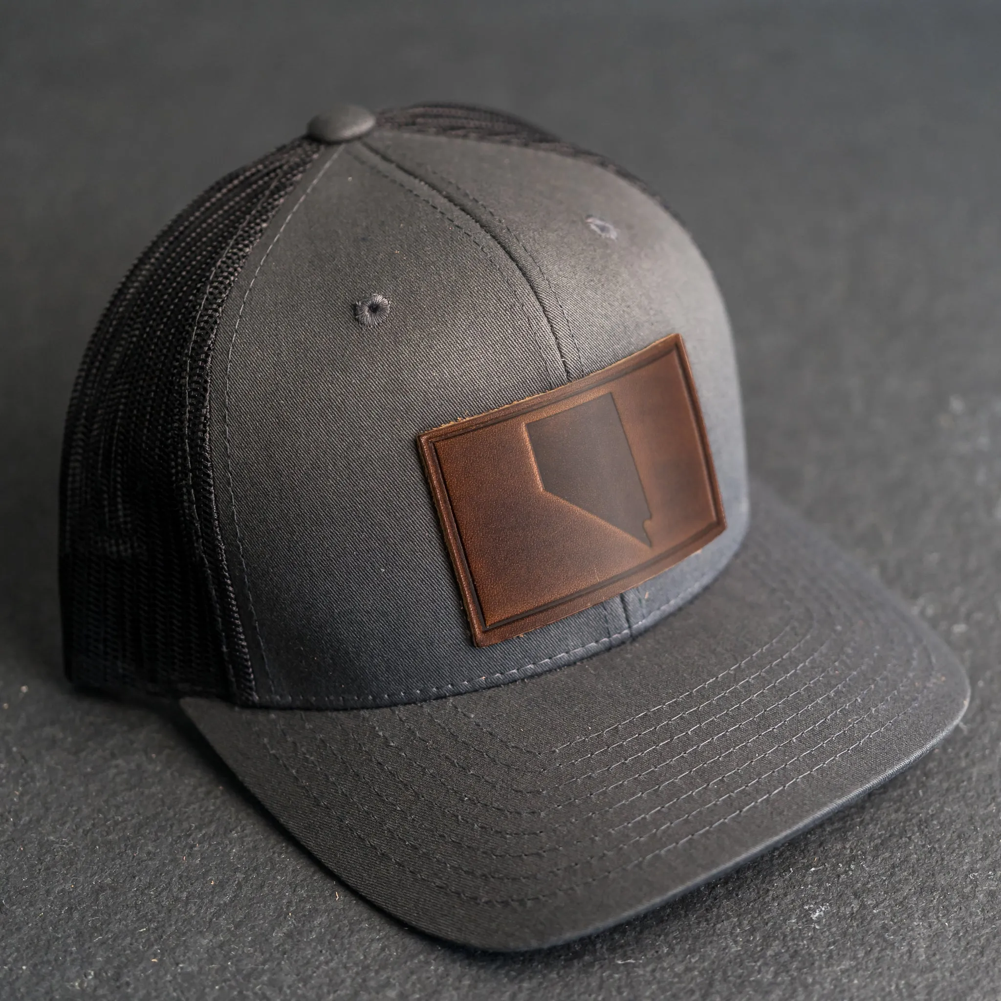 Leather Patch Trucker Style Hat - Nevada Stamp