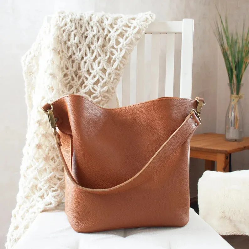 Leather Shoulder Bag-Bucket Bag Crossbody Beige