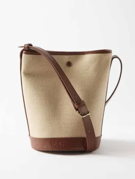 Leather-trim canvas bucket bag