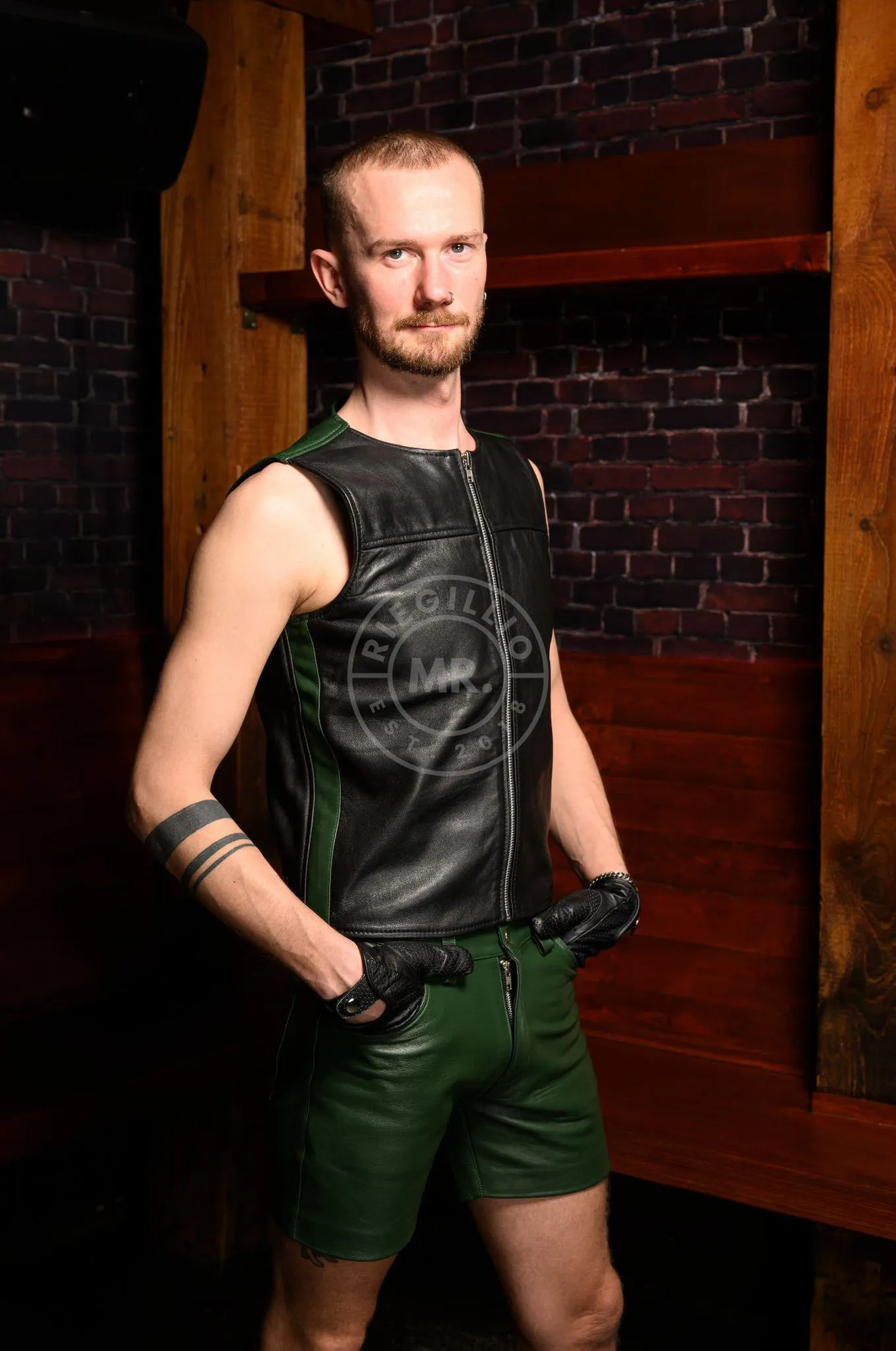 Leather Zipper Vest - Dark Green Panels