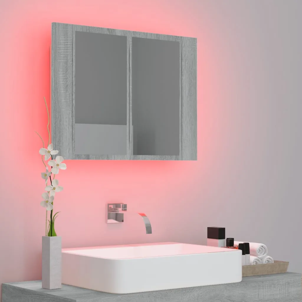 LED Mirror Cabinet Grey Sonoma 60x12x45 cm Engineered Wood