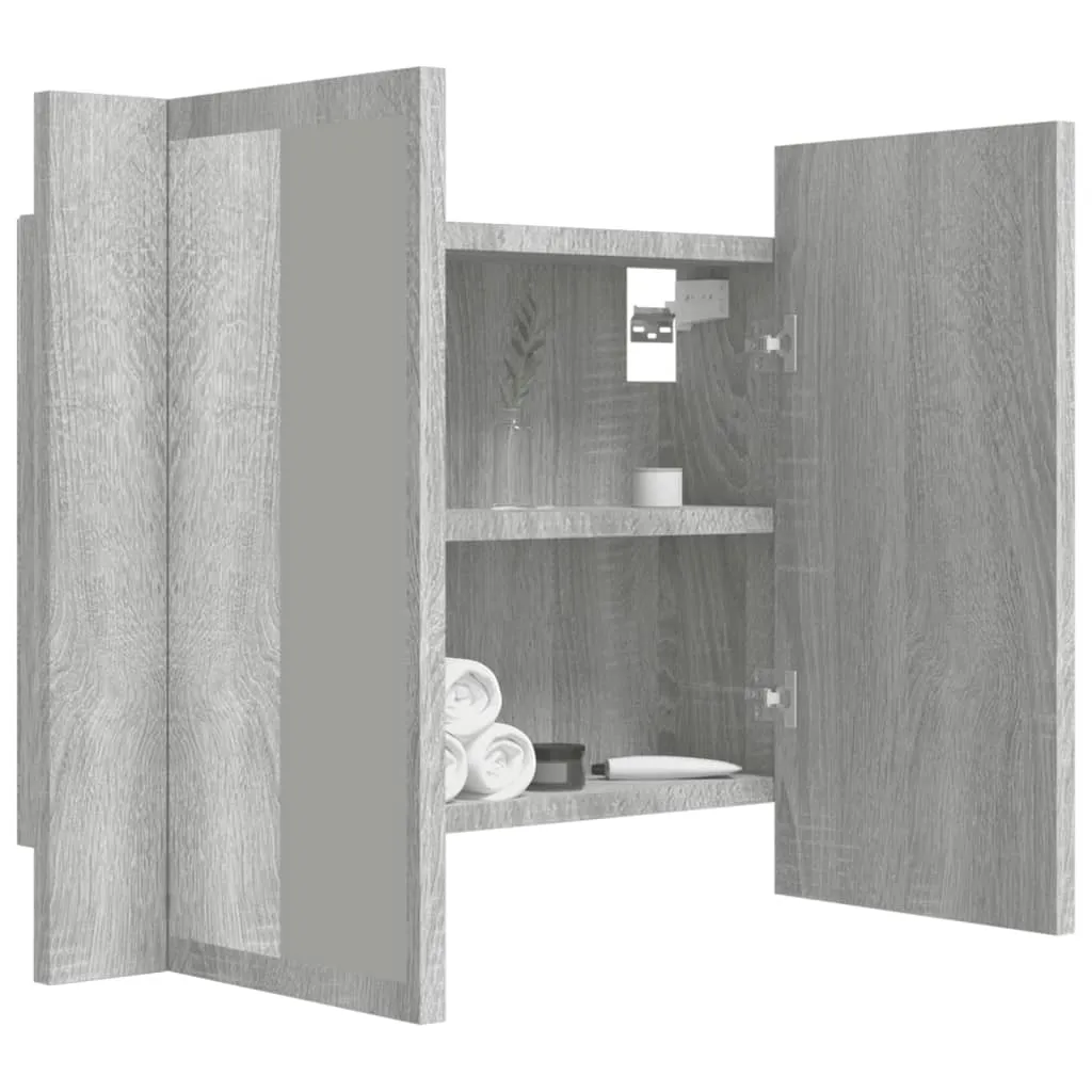 LED Mirror Cabinet Grey Sonoma 60x12x45 cm Engineered Wood