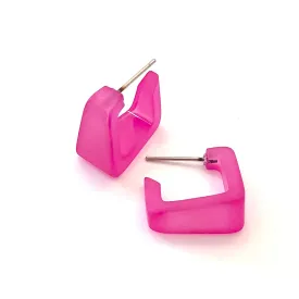 Leetie Lovendale - Hot Pink Frosted Square Bermuda Hoop Earrings