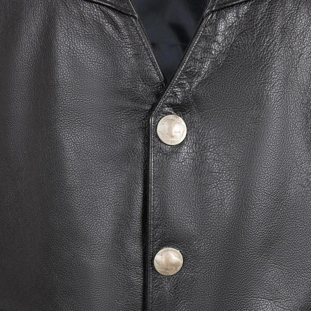 Legendary 'Peacemaker' Men's Leather Motorcycle Vest w/ Buffalo Nickel Snaps