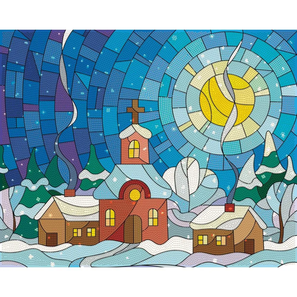 Leisure Arts Diamond Art Advanced Kit 16"x 20" - Stained Glass Village*