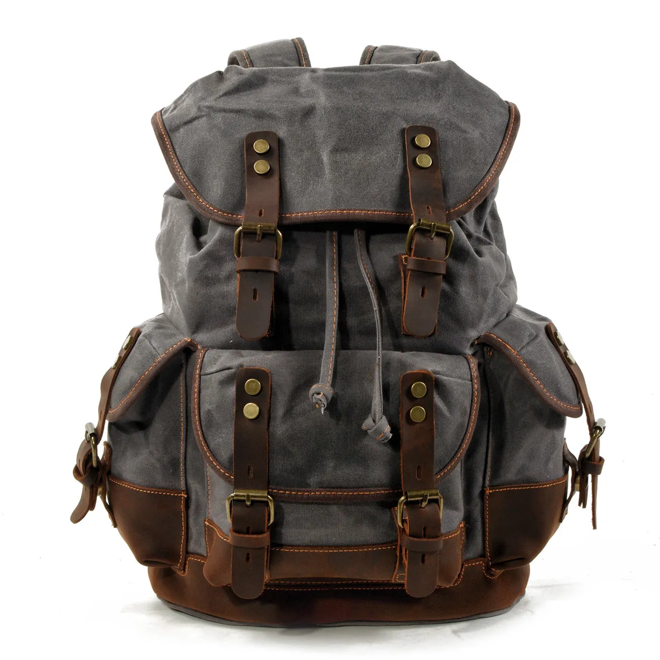 Leisure Vintage Waxed Leather Canvas Backpack for Hiking