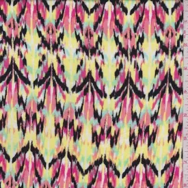 Lemon/Mint/Coral Ikat Abstract Jersey Knit Fabric