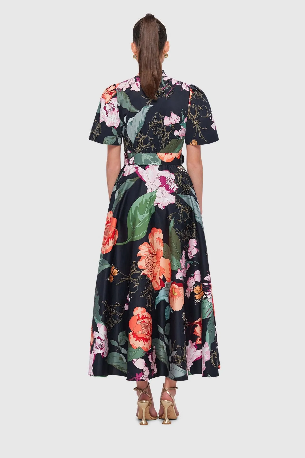 Leo Lin Bianca Short Sleeve Midi Dress - Lush Print in Black