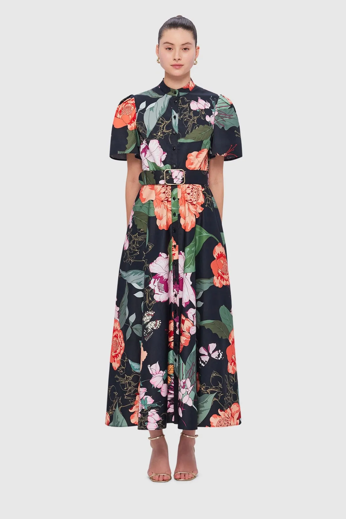 Leo Lin Bianca Short Sleeve Midi Dress - Lush Print in Black