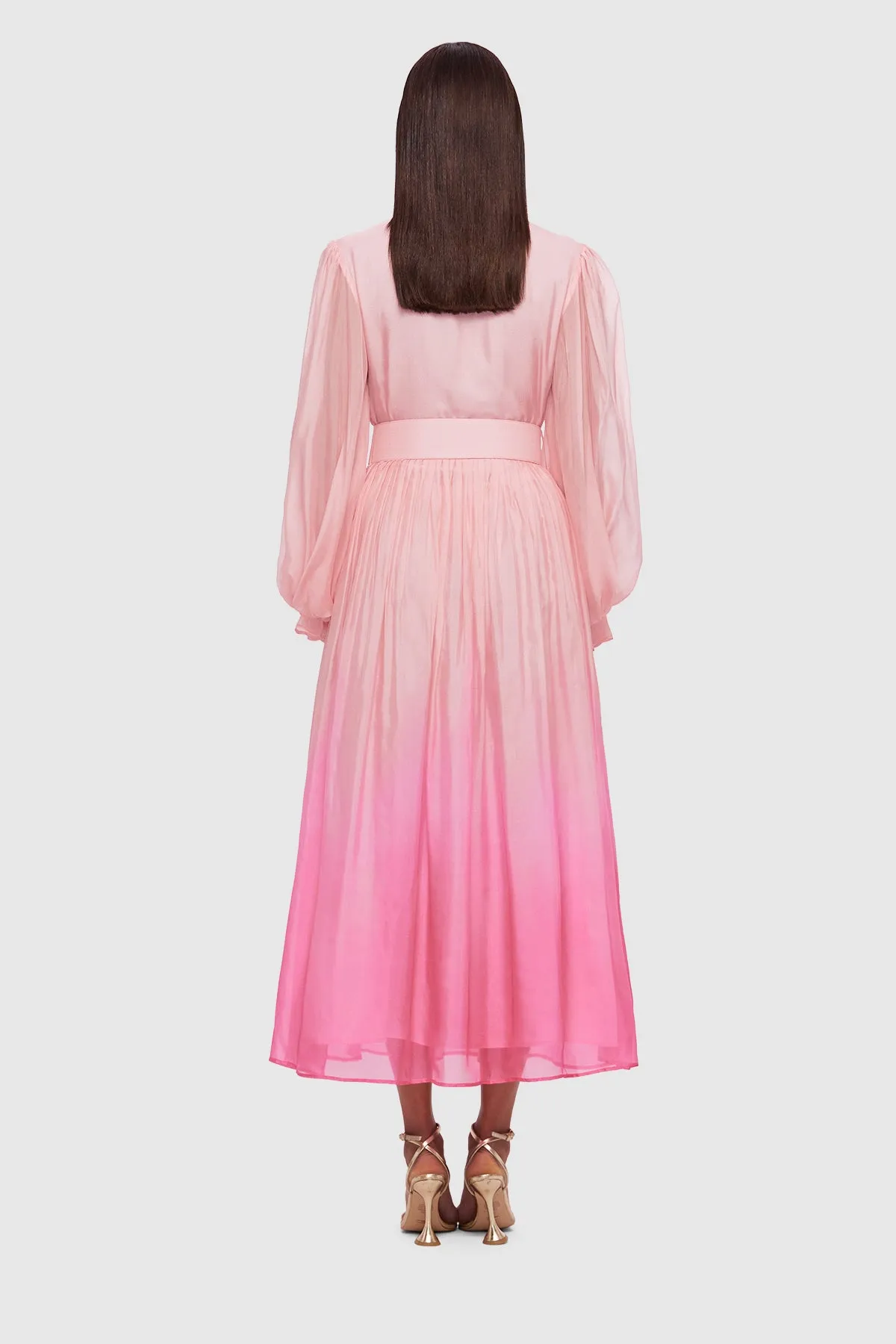 Leo Lin Cassie Tie Neck Midi Dress - Ombre Pink