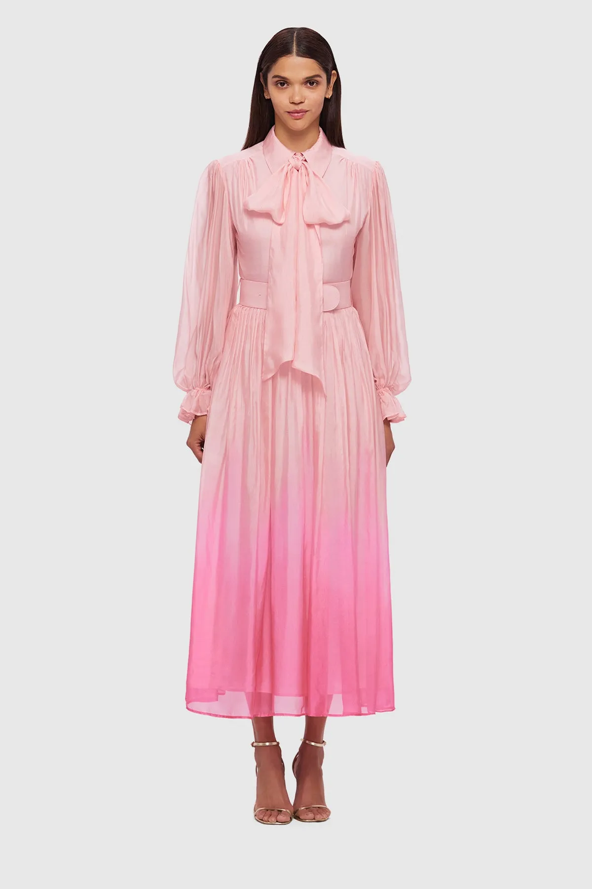 Leo Lin Cassie Tie Neck Midi Dress - Ombre Pink