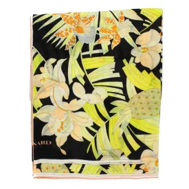 Leonard Paris Scarf Black Yellow Orange Floral - Extra Large Square Cashmere Silk Wrap