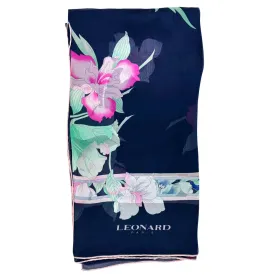 Leonard Paris Scarf Midnight Blue Pink Floral - Chiffon Silk Women Shawl