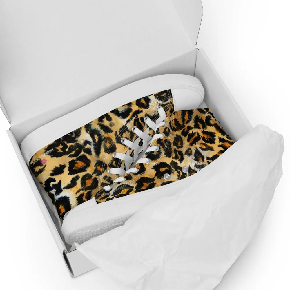 Leopard Animal Print Men's Sneakers, Brown Leopard Print Premium High Top Tennis Shoes For Men