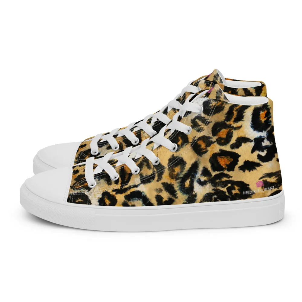 Leopard Animal Print Men's Sneakers, Brown Leopard Print Premium High Top Tennis Shoes For Men