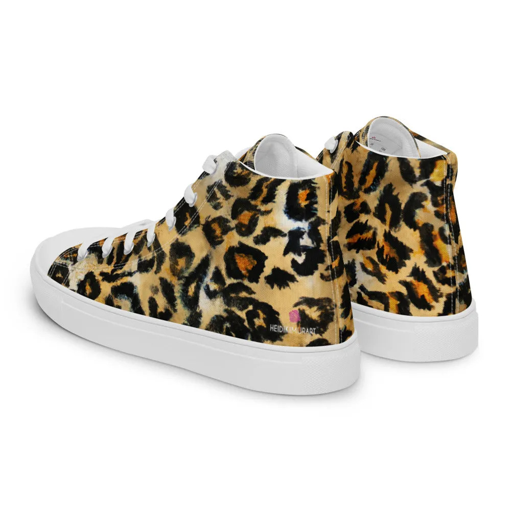 Leopard Animal Print Men's Sneakers, Brown Leopard Print Premium High Top Tennis Shoes For Men