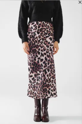 Leopard Mid Rise Flared Midi Skirt