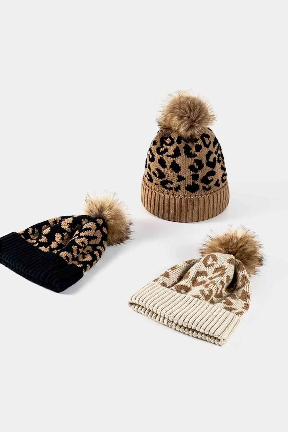 Leopard Pom-Pom Cuffed Beanie