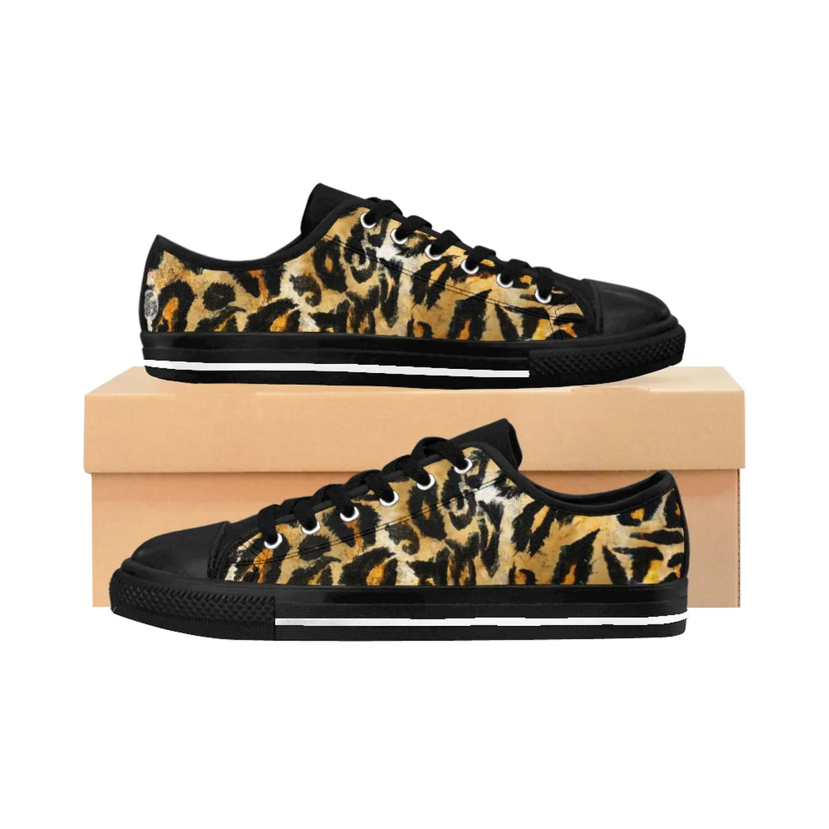 Leopard Print Men's Sneakers, Animal Print Running Fashion Canvas Low Top Tennis Shoes (US Size: 7-14)