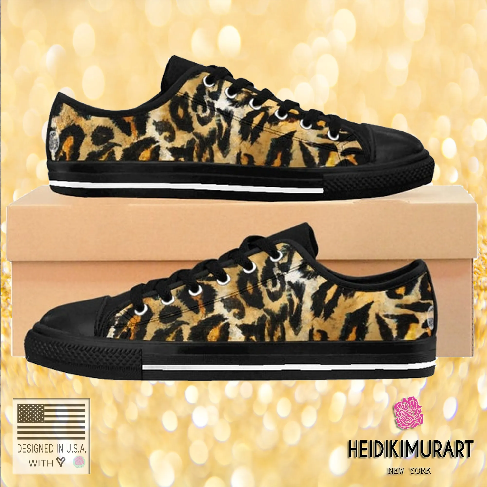 Leopard Print Men's Sneakers, Animal Print Running Fashion Canvas Low Top Tennis Shoes (US Size: 7-14)