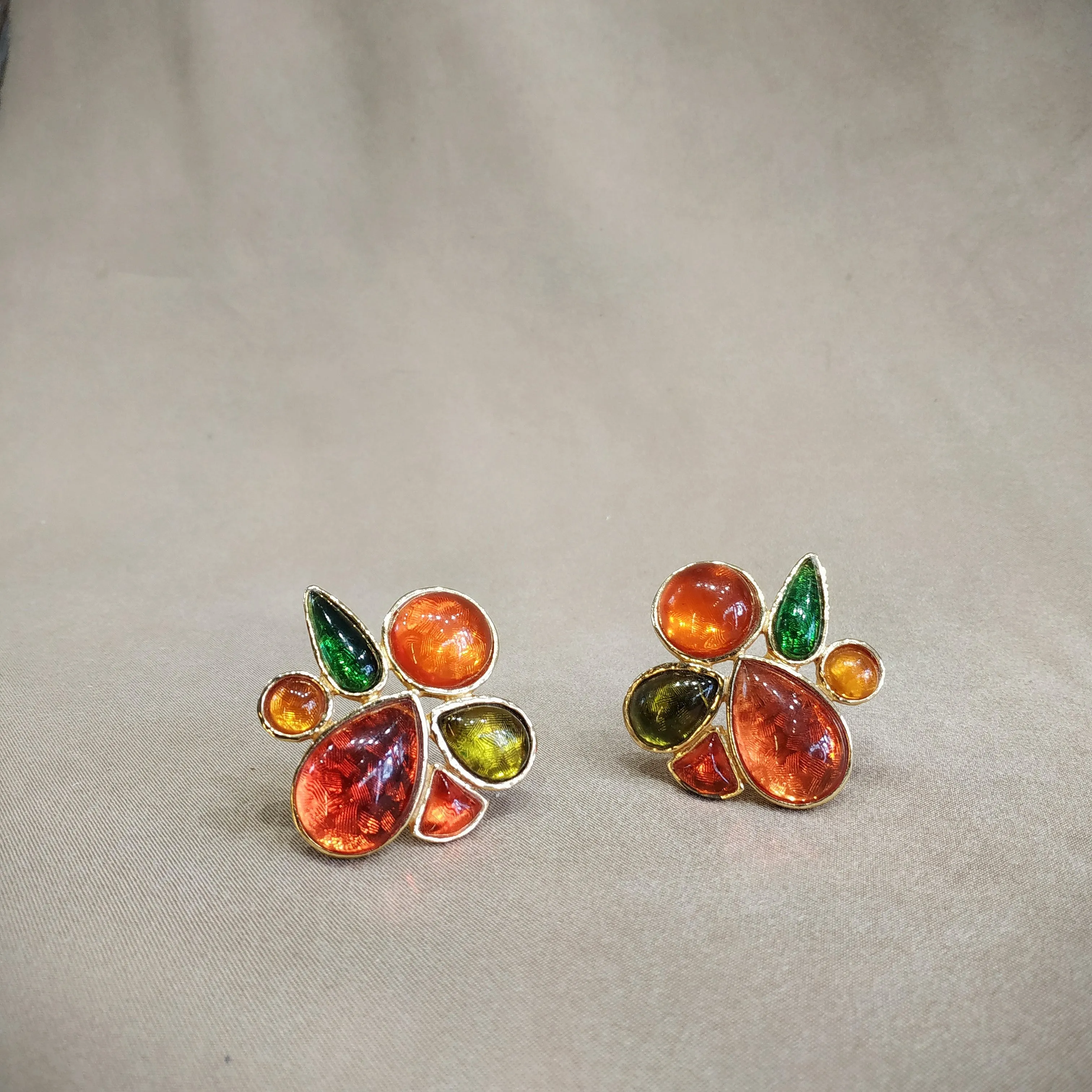 Les Bernard Amber clip on vintage earrings