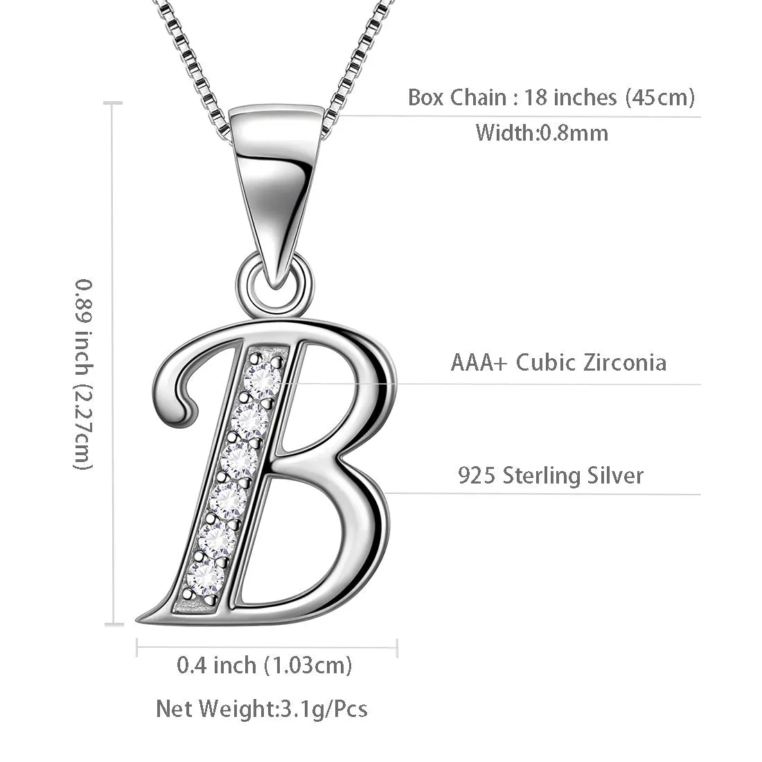 Letter B Initial Necklaces Pendant Women Men Name Jewelry Gift 925 Silver