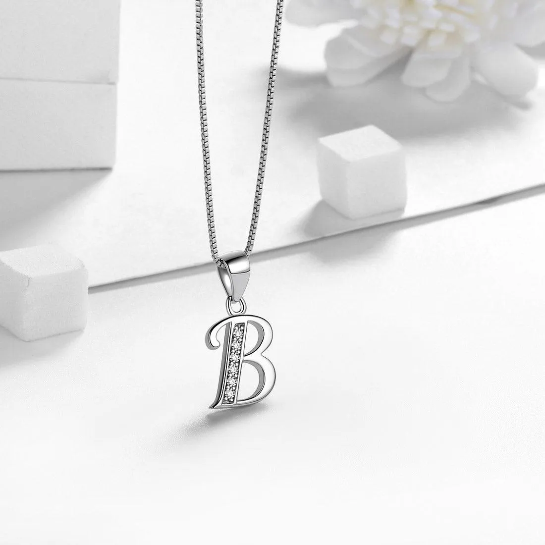 Letter B Initial Necklaces Pendant Women Men Name Jewelry Gift 925 Silver