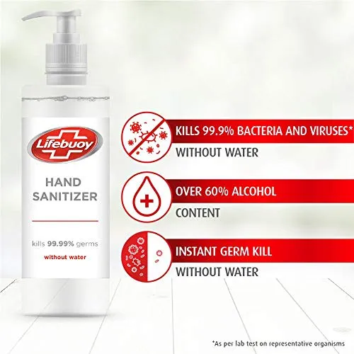 Lifebuoy Germ Protect Alcohol Based Hand Sanitizer 500 ml Bottle with Pump, 60% Alcohol Liquid Gel Sanitizer - Kills 99.9% Germs